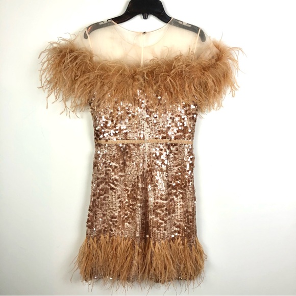 Antonio Melani x Nicola Bathie Rose Gold Sequin Feather Emelia Dress Sz2 NEW - Picture 4 of 13